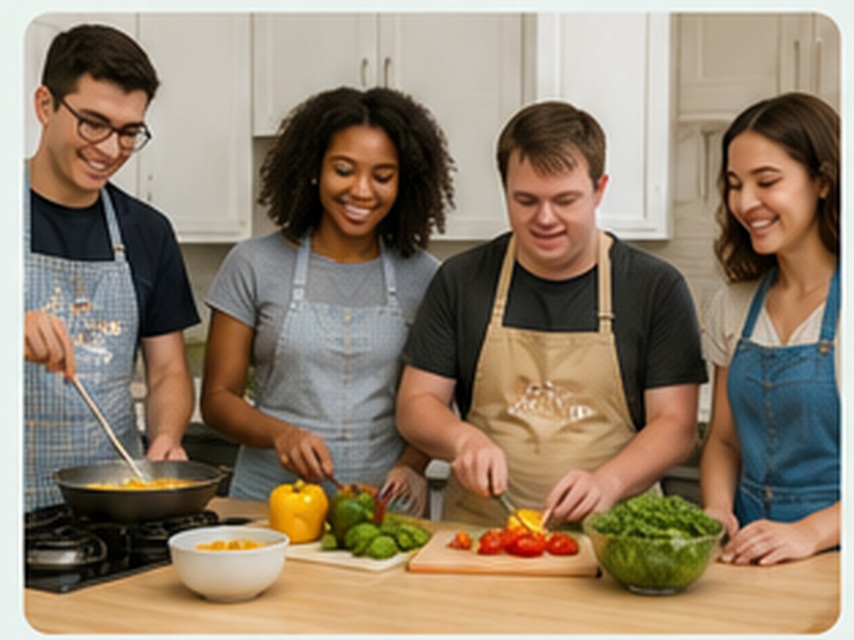 Young adults cooking together